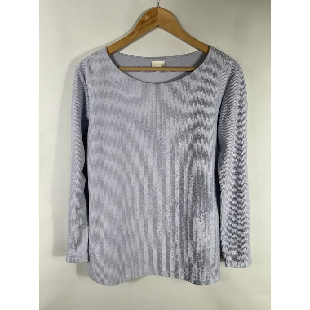 Hanro Women's XS Light Purple Ribbed Boat Neck‎ Long Sleeve Loungewear Top